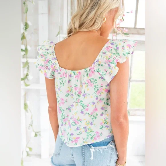 Floral Ruffle Sleeve Top - Picture 2 of 8